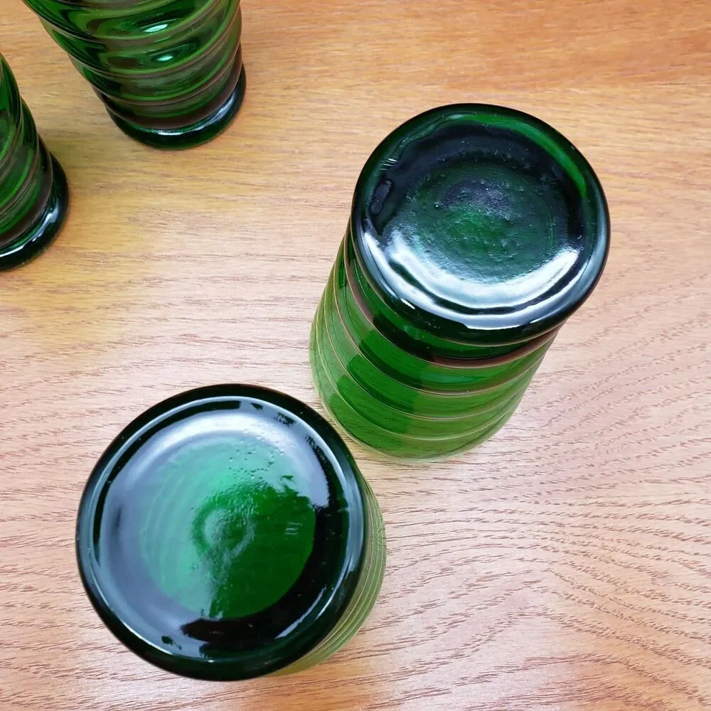 Anchor Hocking Whirly Twirly Forest Green Tumblers Set of 4 Vintage 12 oz